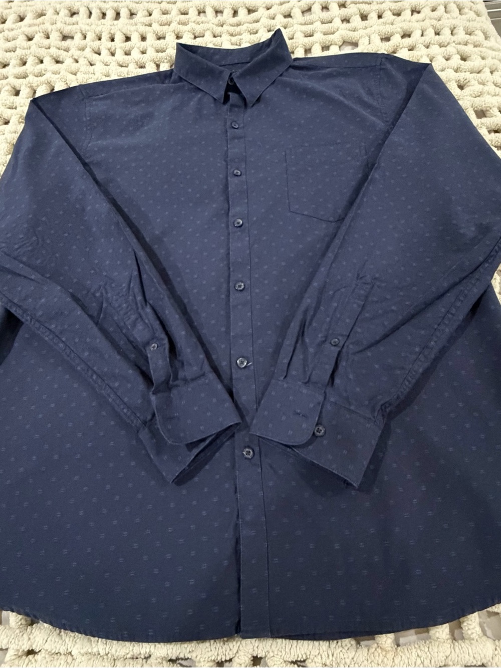 Marc Anthony Dark Navy Button-Up Dress Shirt with Subtle Dot Pattern #0130